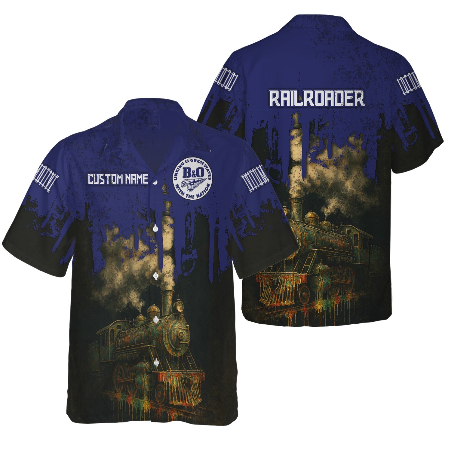 Railspirit Personalized B&O Great States Railroad Hawaiian Shirt Vintage Train Art Style Shirt For Locomotive Fans