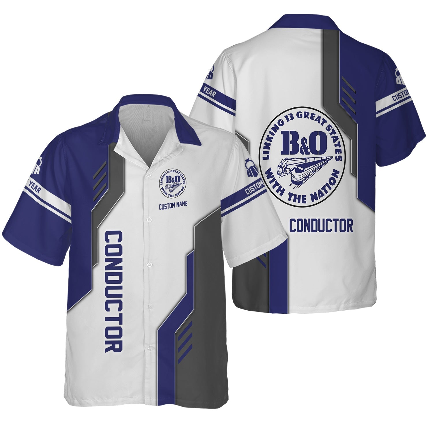 Railspirit Personalized B&O Great States Railroad Hawaiian Shirt Unique Railway Style with Custom Job Train Shirt