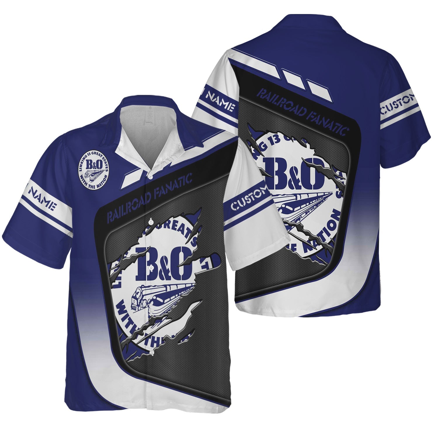 Railspirit Personalized B&O Great States Railroad Hawaiian Shirt Ripped Texture Style Train Shirt For Railroad Fanatic