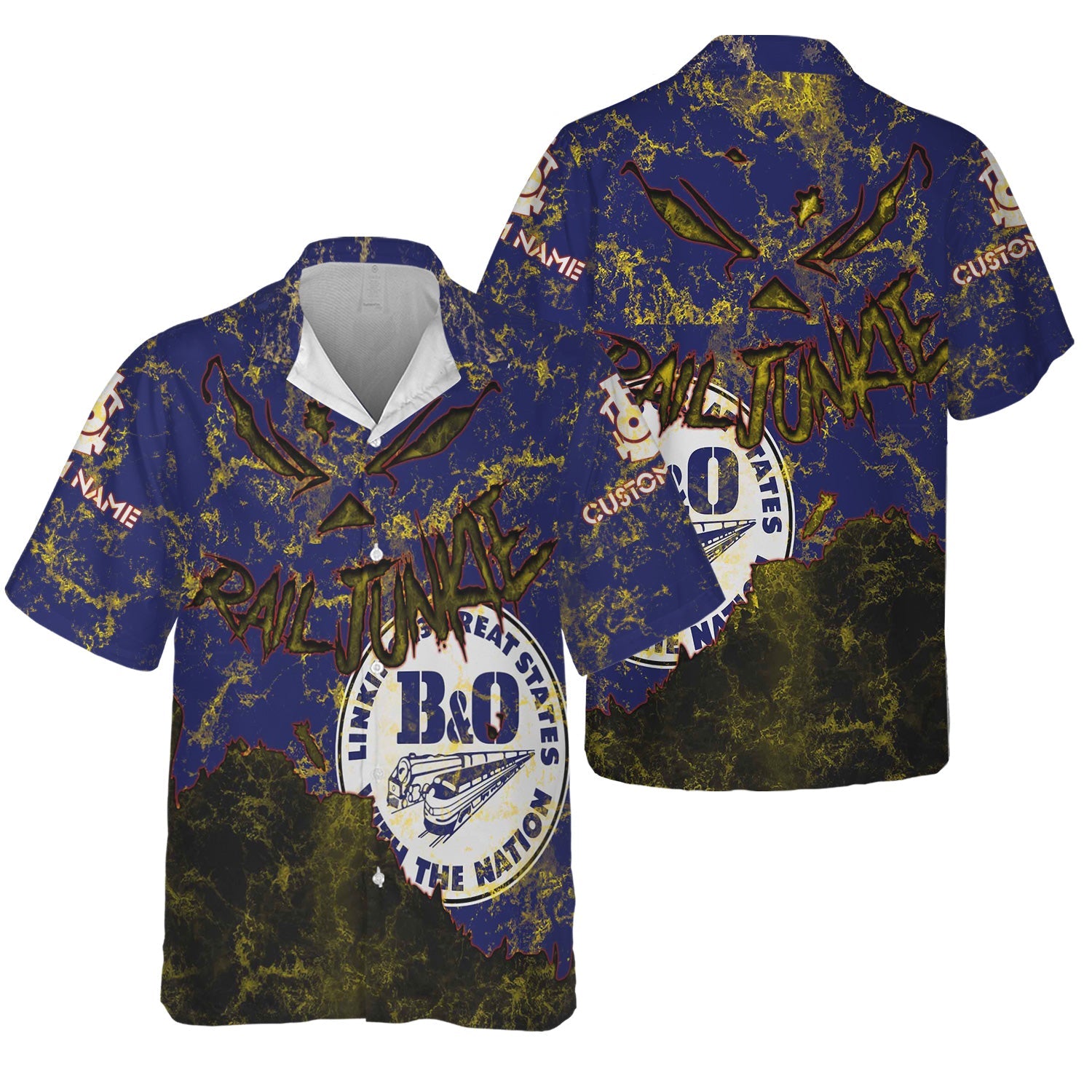 Railspirit Personalized B&O Great States Railroad Hawaiian Shirt Torn Graphic Style Train Shirt For Rail Junkie
