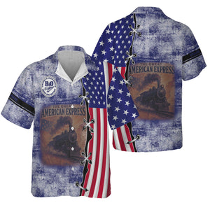 Railspirit Personalized B&O Great States Railroad Hawaiian Shirt Retro American Express Train With USA Flag Shirt