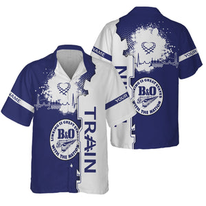 Railspirit Personalized B&O Great States Railroad Hawaiian Shirt Engine Heartbeat and Track Love Style Shirt Gift Idea For Train Lovers