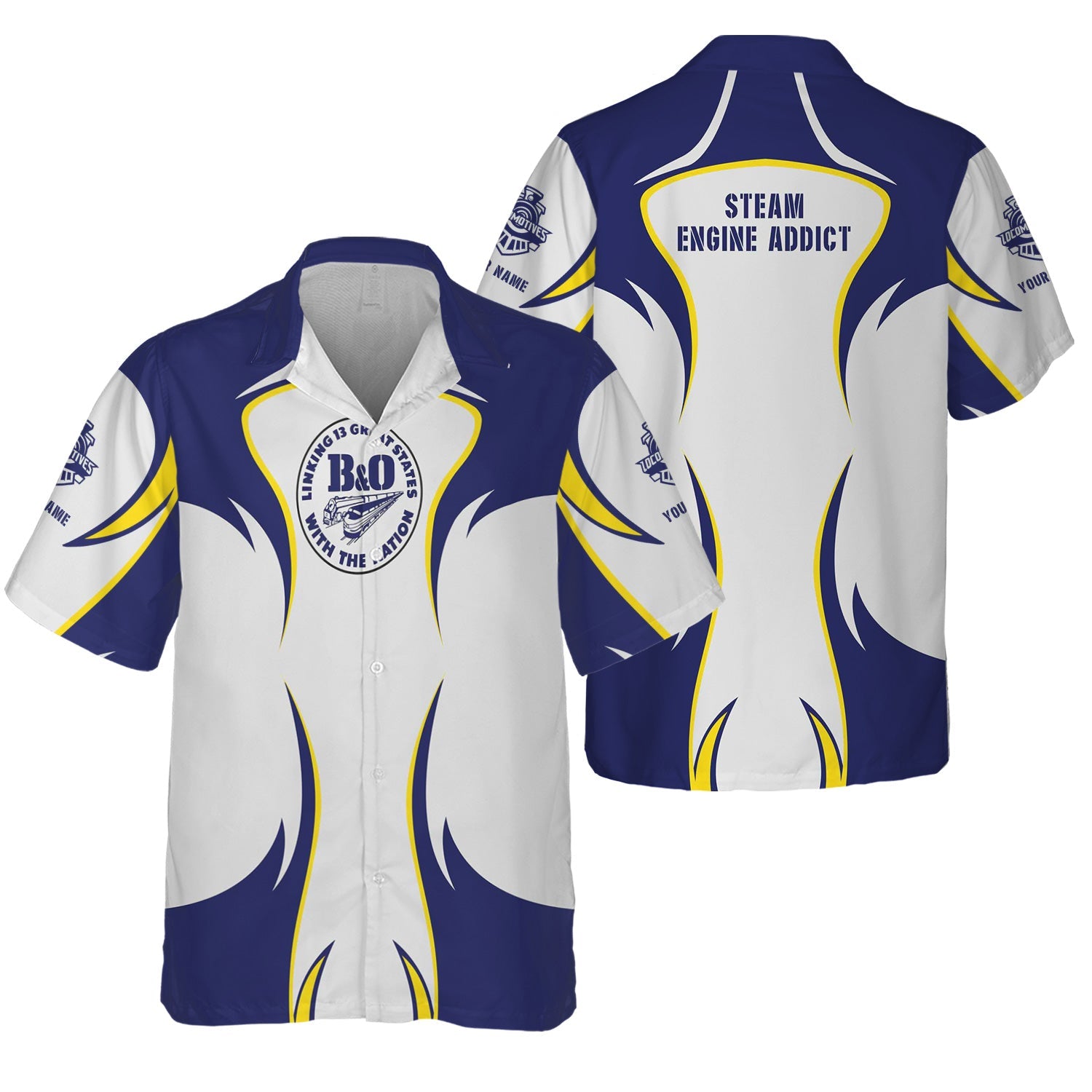 Railspirit Personalized B&O Great States Railroad Hawaiian Shirt Distinctive Flame Style Shirt For Steam Engine Addict