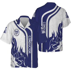 Railspirit Personalized B&O Great States Railroad Hawaiian Shirt Flame Design with Custom Job Position Train Shirt