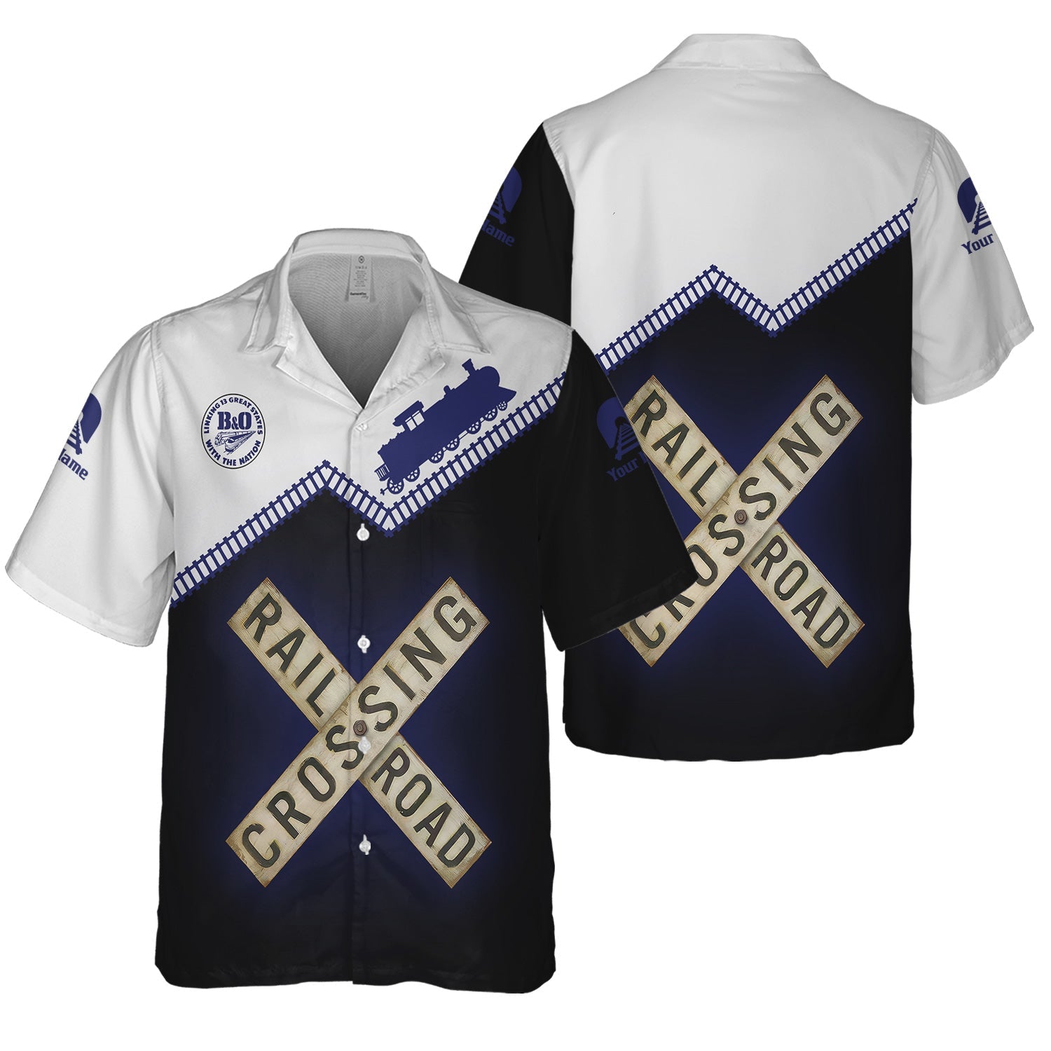 Railspirit Personalized B&O Great States Railroad Hawaiian Shirt Railroad Crossing Printed Train Track Shirt