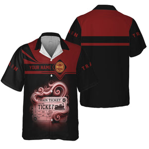 Railspirit Personalized Duluth, Missabe, & Iron Range Railroad Hawaiian Shirt Train Ticket American Locomotive Printed Train