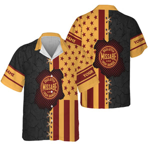 Railspirit Personalized Duluth, Missabe, & Iron Range Railroad Hawaiian Shirt American Flag with Crack Effect Train Shirt
