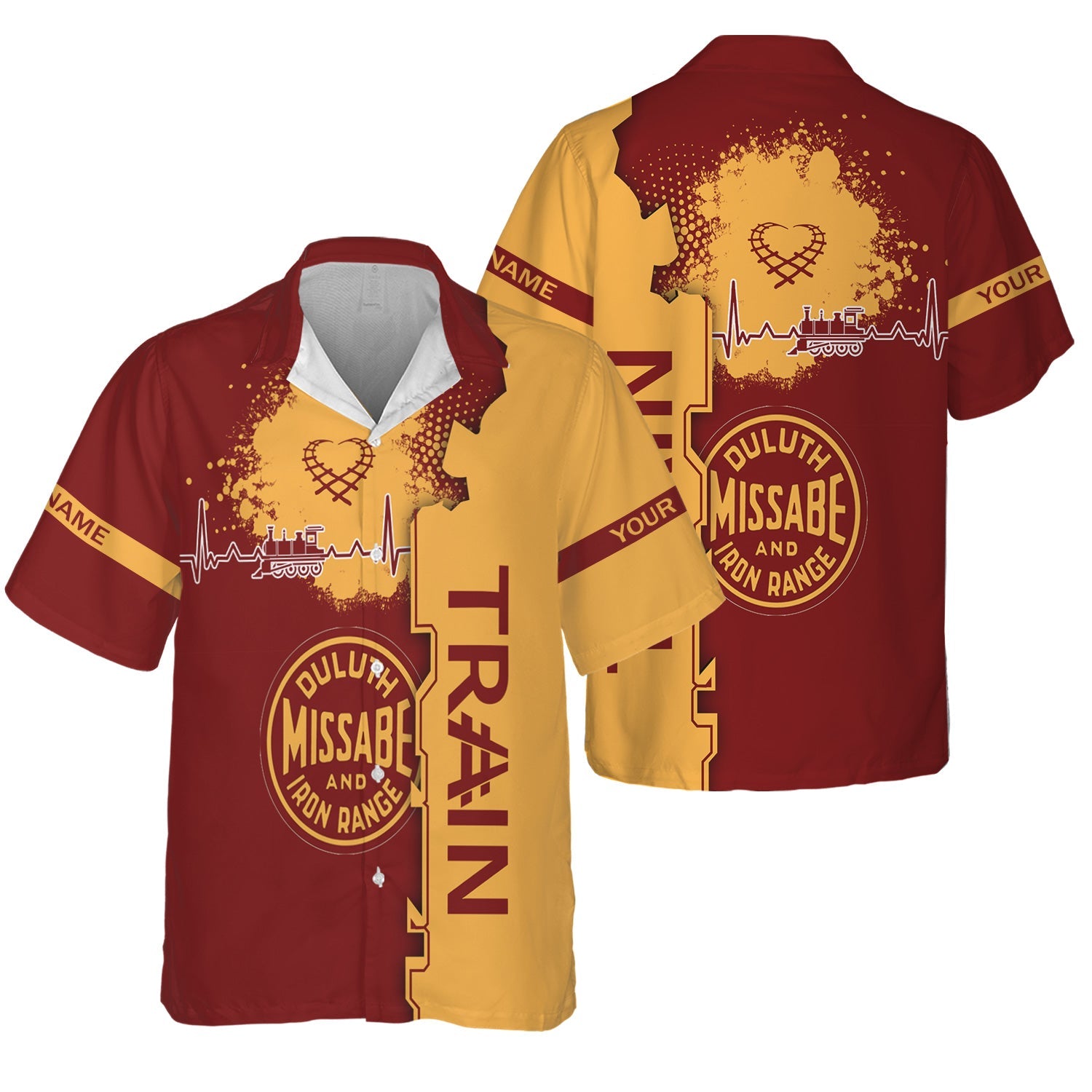 Railspirit Personalized Duluth, Missabe, & Iron Range Railroad Hawaiian Shirt Engine Heartbeat and Track Love Style Shirt Gift Idea For Train Lovers