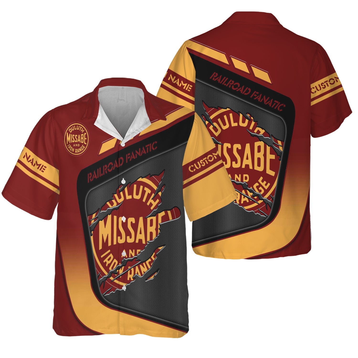 Railspirit Personalized Duluth, Missabe, & Iron Range Railroad Hawaiian Shirt Ripped Texture Style Train Shirt For Railroad Fanatic