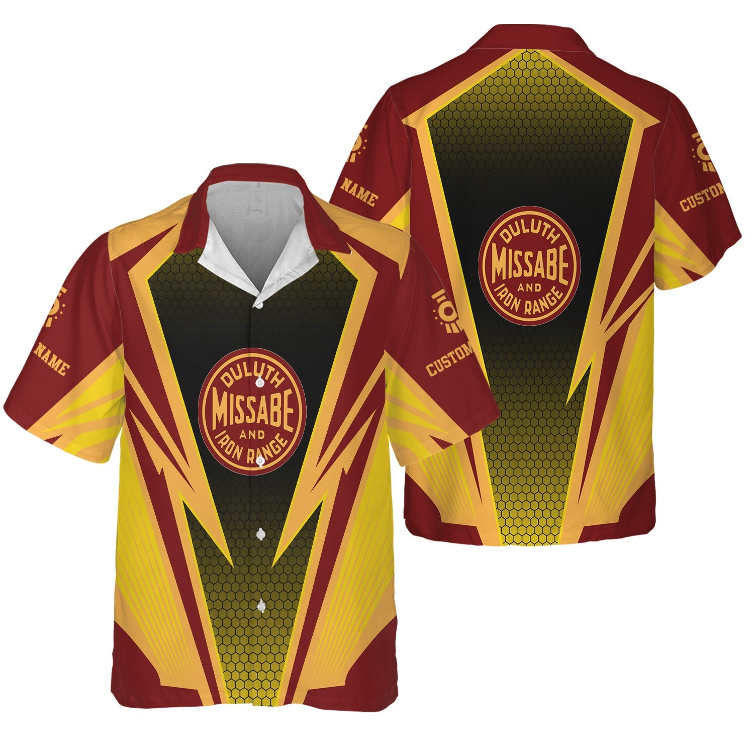 Railspirit Personalized Duluth, Missabe, & Iron Range Railroad Hawaiian Shirt Lightning Graphic Style Shirt Gift Idea For Train Lover