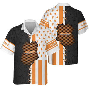 Railspirit Personalized BNSF Railway Hawaiian Shirt American Flag with Crack Effect Train Shirt