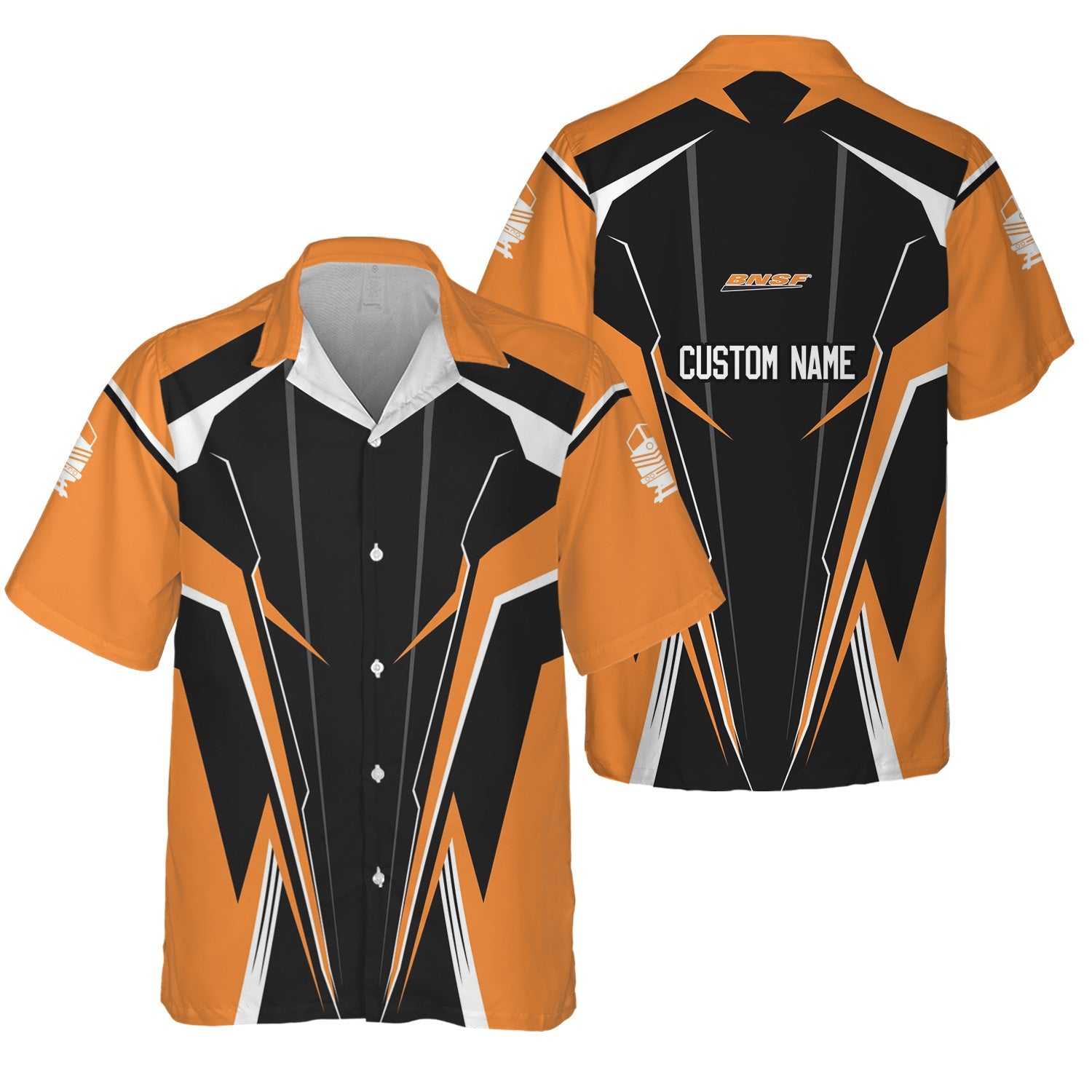 Railspirit Personalized BNSF Railway Hawaiian Shirt Lightning-Edge Design Train Shirt For Railroad Lovers