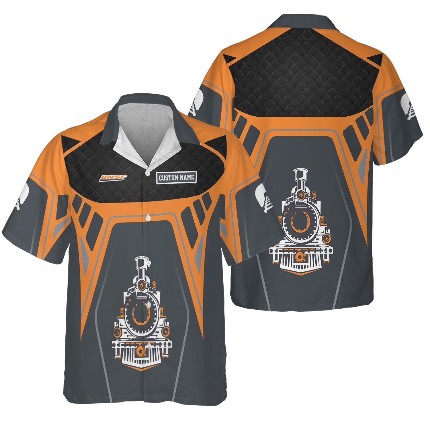 Railspirit Personalized BNSF Railway Hawaiian Shirt Steam Locomotive Engine Graphic Train Shirt All Over Print