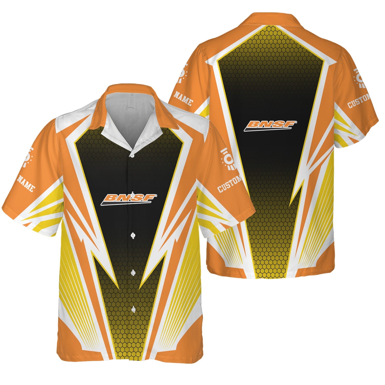 Railspirit Personalized BNSF Railway Hawaiian Shirt Lightning Graphic Style Shirt Gift Idea For Train Lover