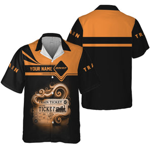 Railspirit Personalized BNSF Railway Hawaiian Shirt Train Ticket American Locomotive Printed Train