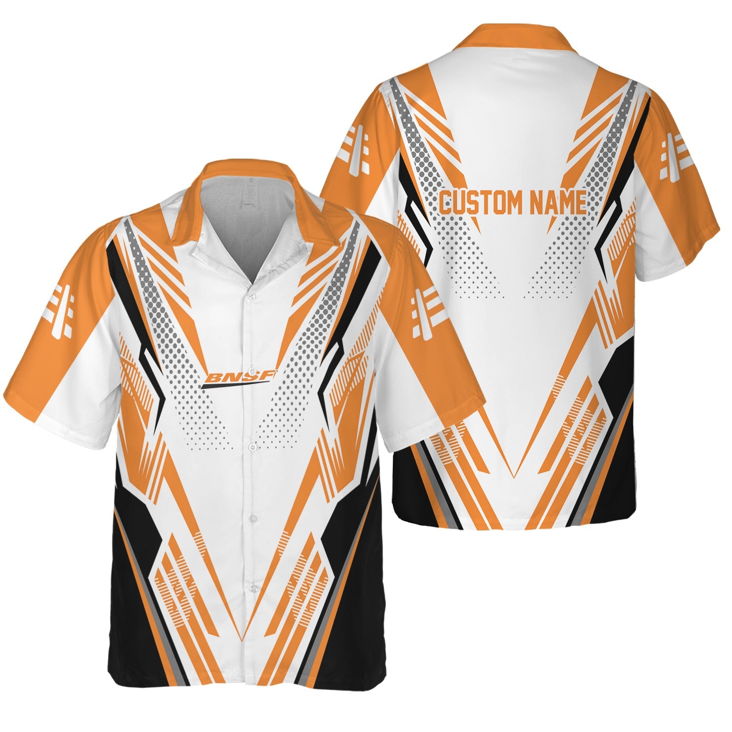 Railspirit Personalized BNSF Railway Hawaiian Shirt Railroad Tribute Design Train Shirt for Train Lovers