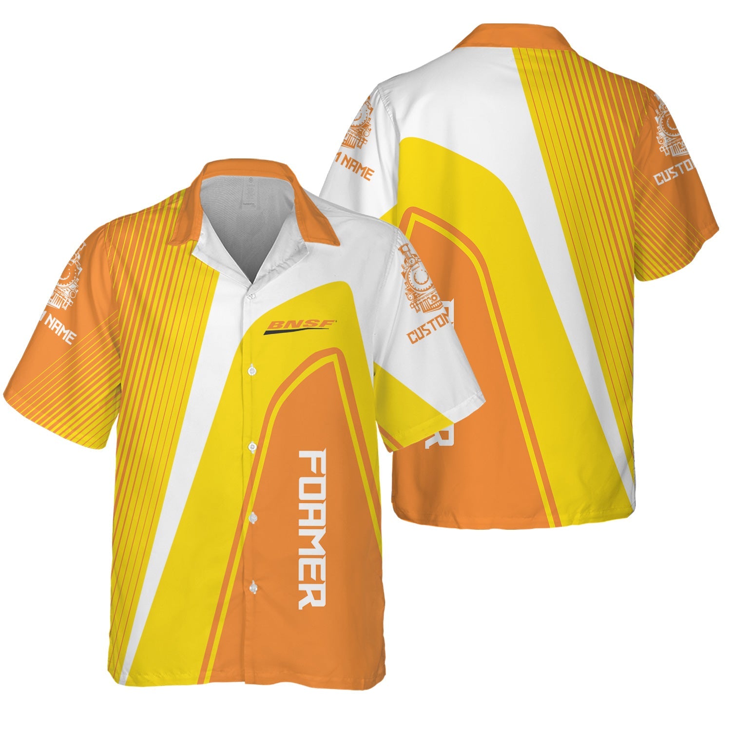 Railspirit Personalized BNSF Railway Hawaiian Shirt Vibrant Striking Style Shirt For Rail Enthusiasts