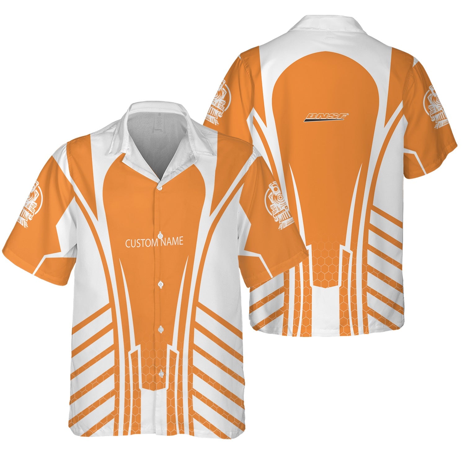 Railspirit Personalized BNSF Railway Hawaiian Shirt Striped Railroad Style Train Shirt All Over Print