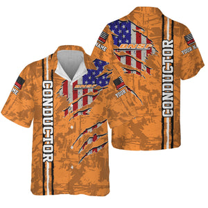 Railspirit Personalized BNSF Railway Hawaiian Shirt USA Flag Claw Art with Custom Job Train Shirt
