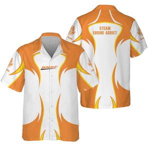 Railspirit Personalized BNSF Railway Hawaiian Shirt Distinctive Flame Style Shirt For Steam Engine Addict