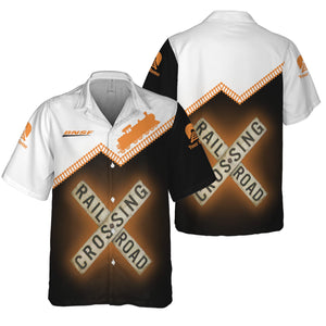 Railspirit Personalized BNSF Railway Hawaiian Shirt Railroad Crossing Printed Train Track Shirt