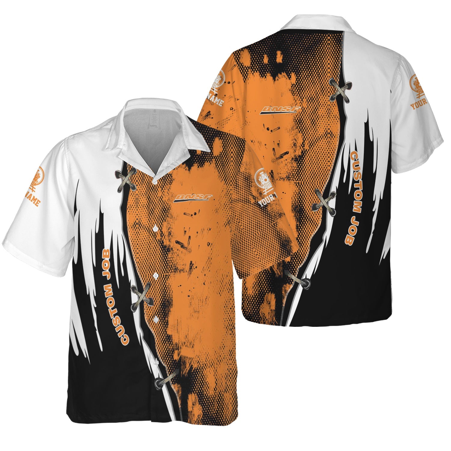 Railspirit Personalized BNSF Railway Hawaiian Shirt Retro Stitches Design with Custom Position Train Shirt