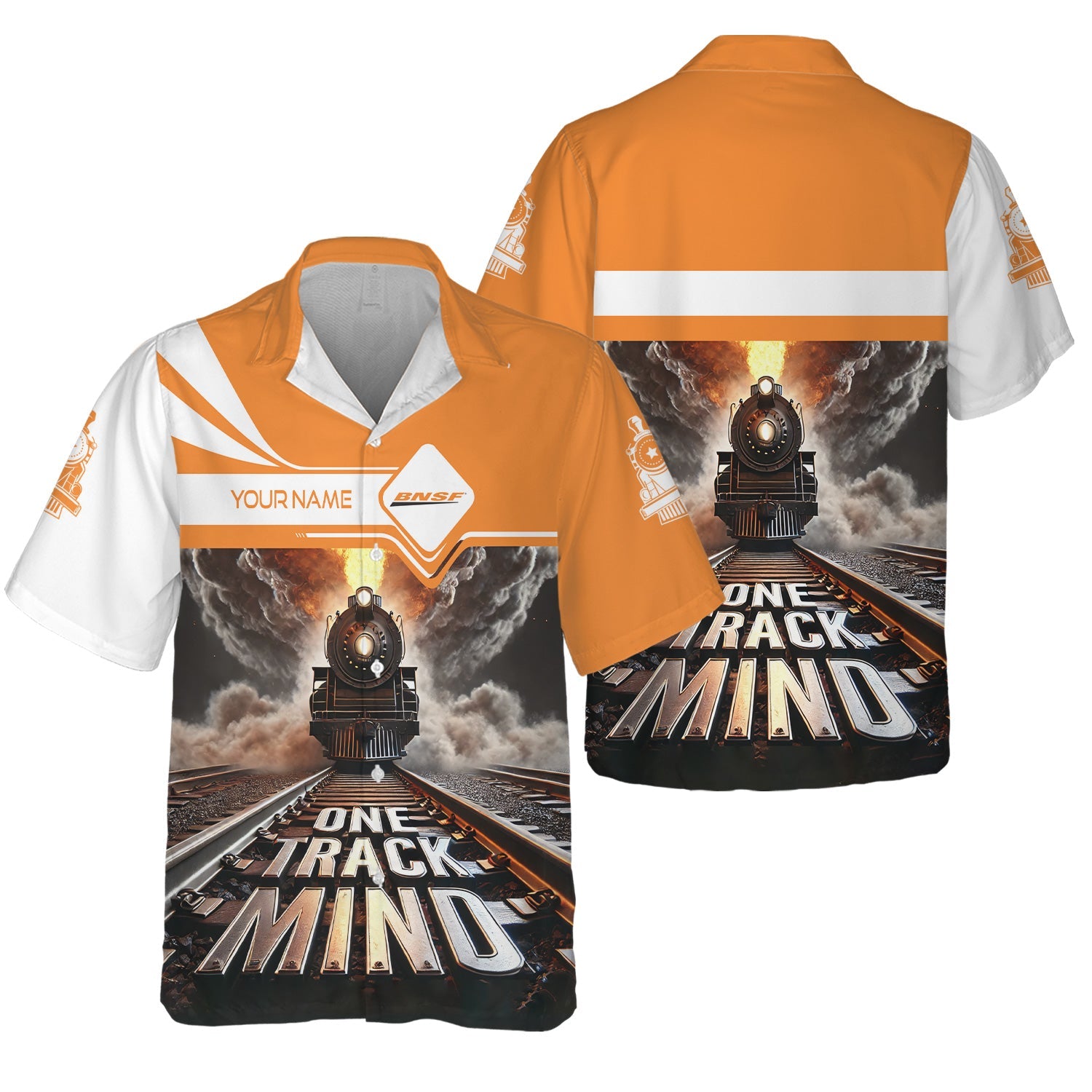 Railspirit Personalized BNSF Railway Hawaiian Shirt One Track Mind Train Printed Shirt