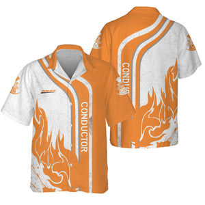 Railspirit Personalized BNSF Railway Hawaiian Shirt Flame Design with Custom Job Position Train Shirt