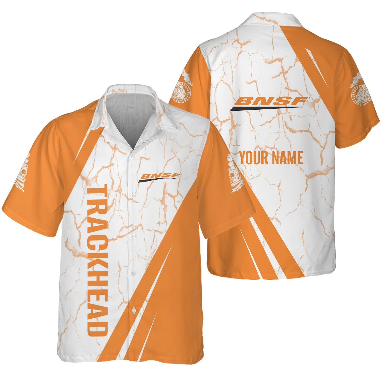 Railspirit Personalized BNSF Railway Hawaiian Shirt Crackle Texture Style Shirt For Trackhead