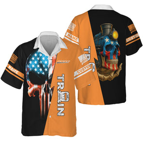Railspirit Personalized BNSF Railway Hawaiian Shirt Train Skull American Flag Shirt All Over Print