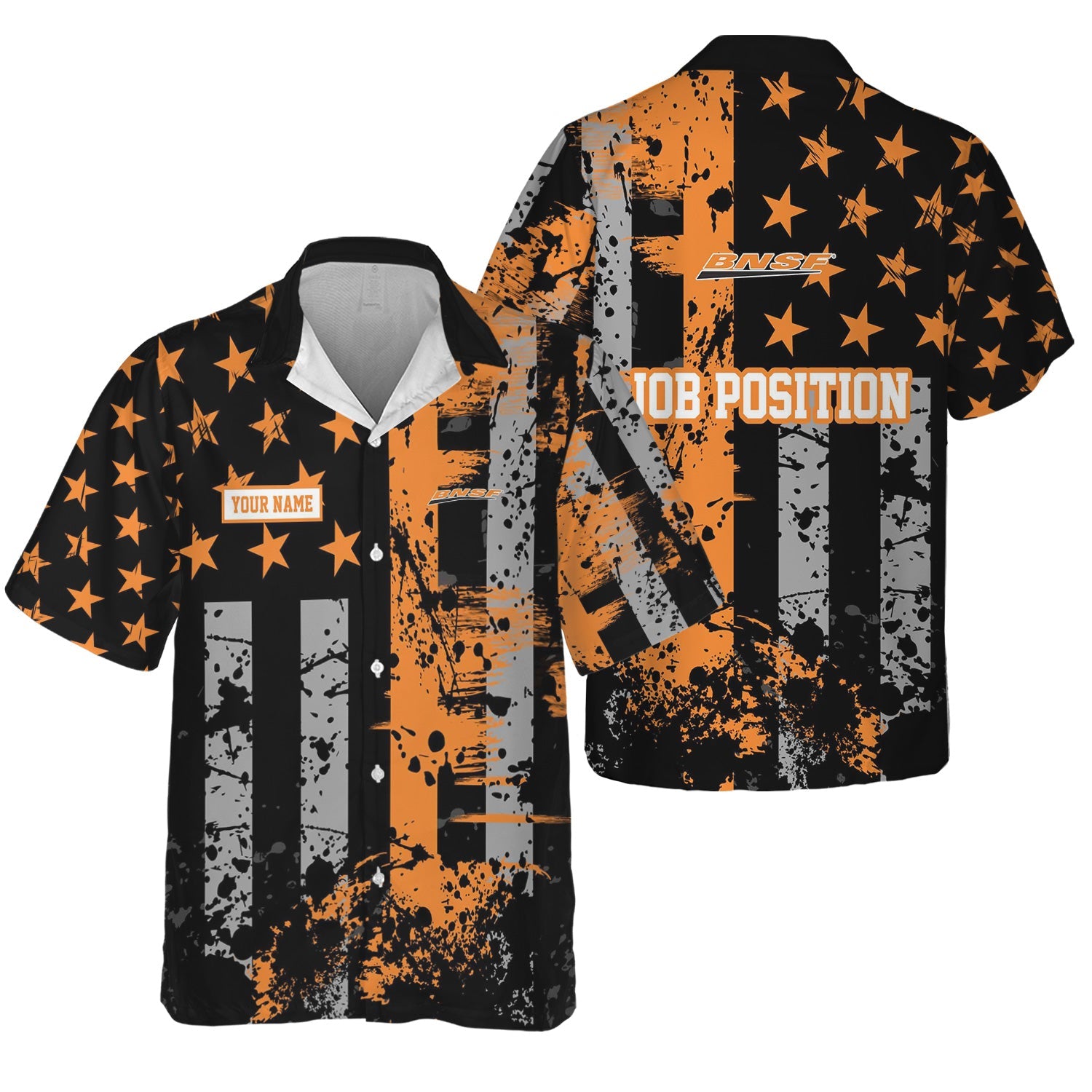 Railspirit Personalized BNSF Railway Hawaiian Shirt Artistic Paint American Flag Style Train Shirt