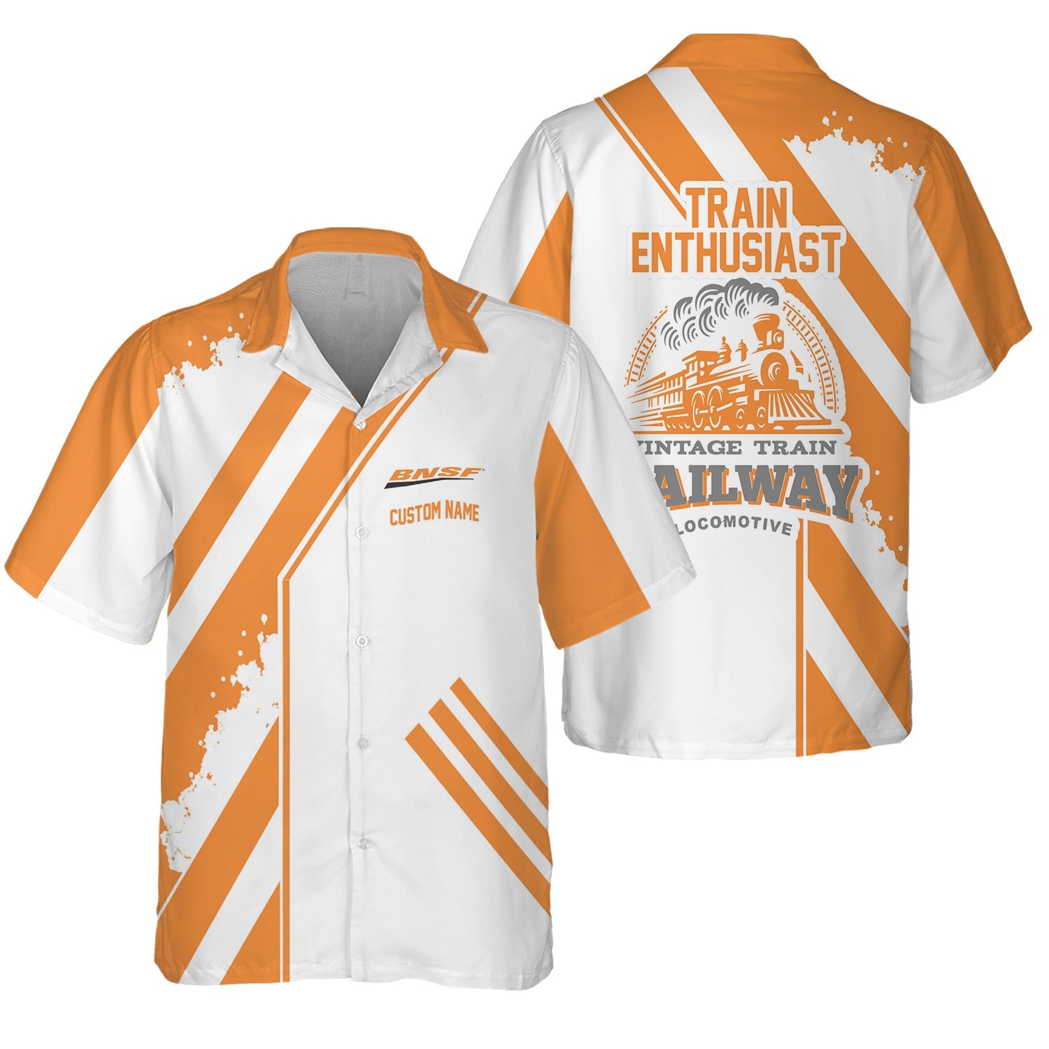 Railspirit Personalized BNSF Railway Hawaiian Shirt Locomotive Design Train Shirt for Train Enthusiast