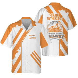 Railspirit Personalized BNSF Railway Hawaiian Shirt Locomotive Design Train Shirt for Train Enthusiast