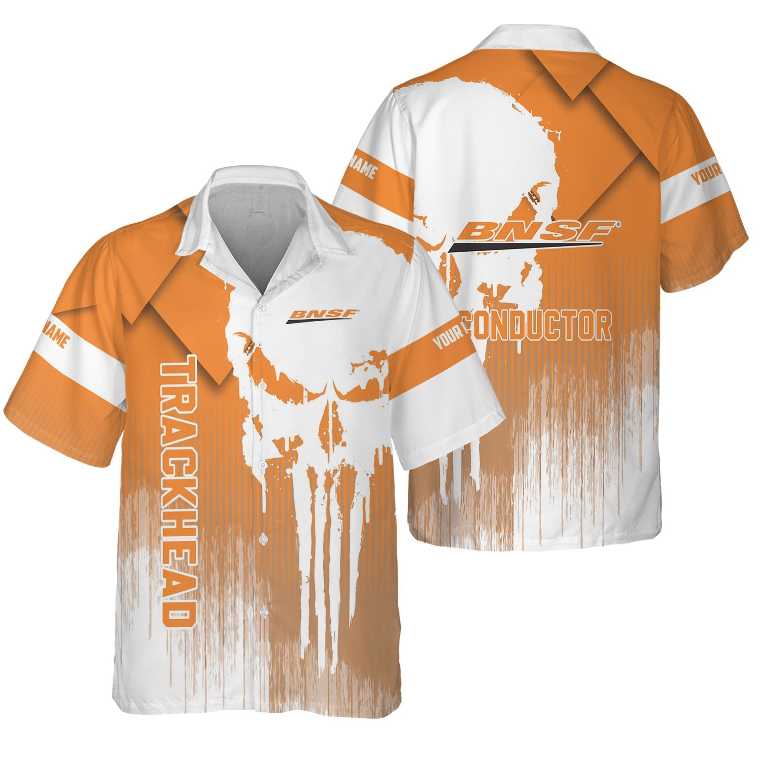 Railspirit Personalized BNSF Railway Hawaiian Shirt Skull Design with Custom Job Train Shirt for Trackhead Crew