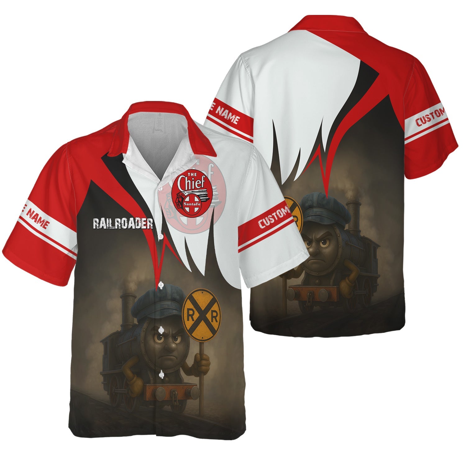 Railspirit Personalized The Chief Santa Fe Railroad Hawaiian Shirt Angry Train Hawaiian Shirt Gift Idea For Train Lover