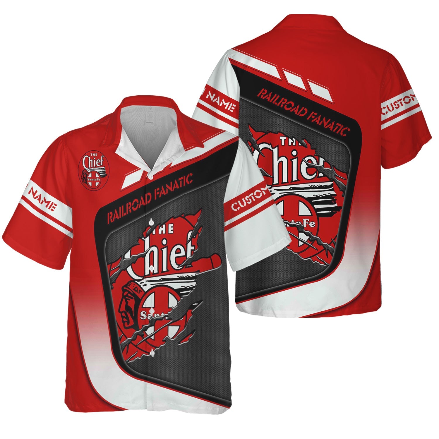 Railspirit Personalized The Chief Santa Fe Railroad Hawaiian Shirt Ripped Texture Style Train Shirt For Railroad Fanatic
