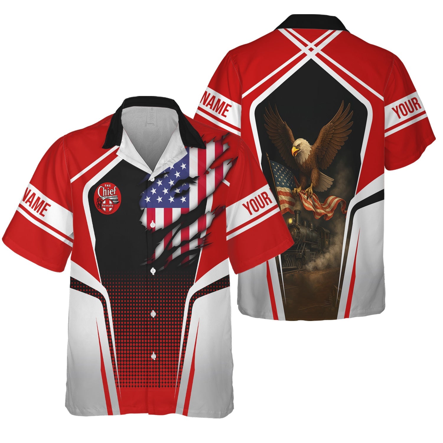 Railspirit Personalized The Chief Santa Fe Railroad Hawaiian Shirt American Eagle Vintage Train Shirt