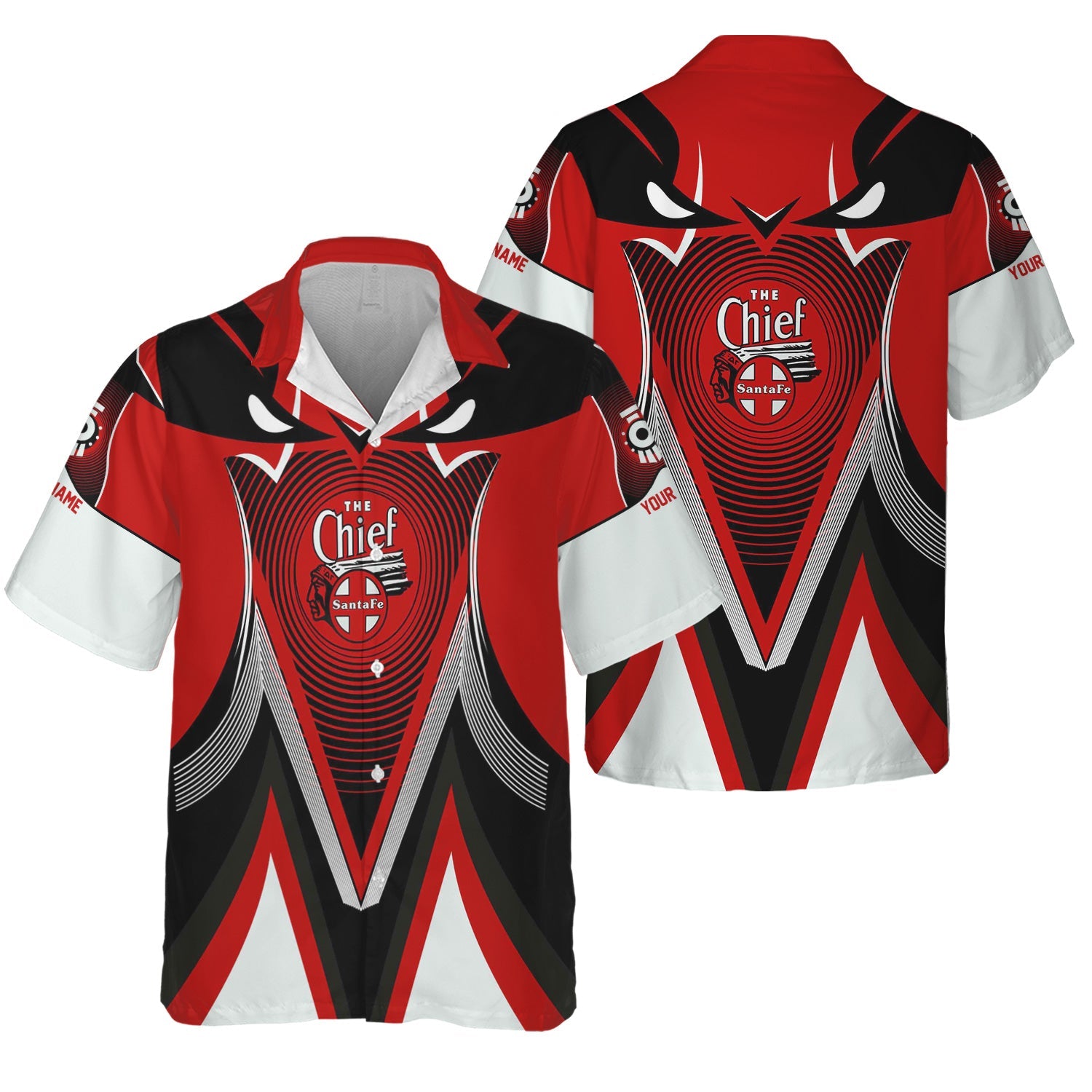 Railspirit Personalized The Chief Santa Fe Railroad Hawaiian Shirt Vibrant Graphic Pattern Shirt For Train Enthusiasts