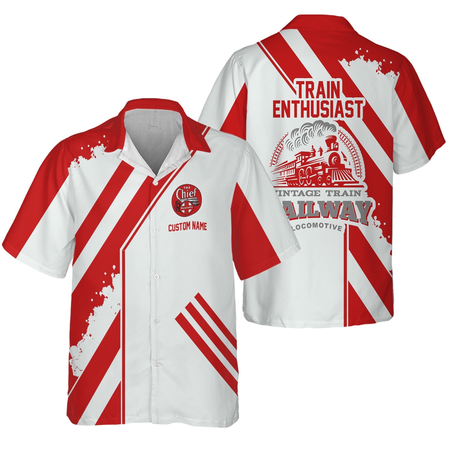 Railspirit Personalized The Chief Santa Fe Railroad Hawaiian Shirt Locomotive Design Train Shirt for Train Enthusiast