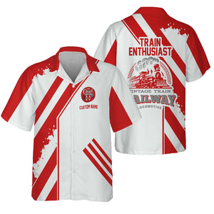 Railspirit Personalized The Chief Santa Fe Railroad Hawaiian Shirt Locomotive Design Train Shirt for Train Enthusiast