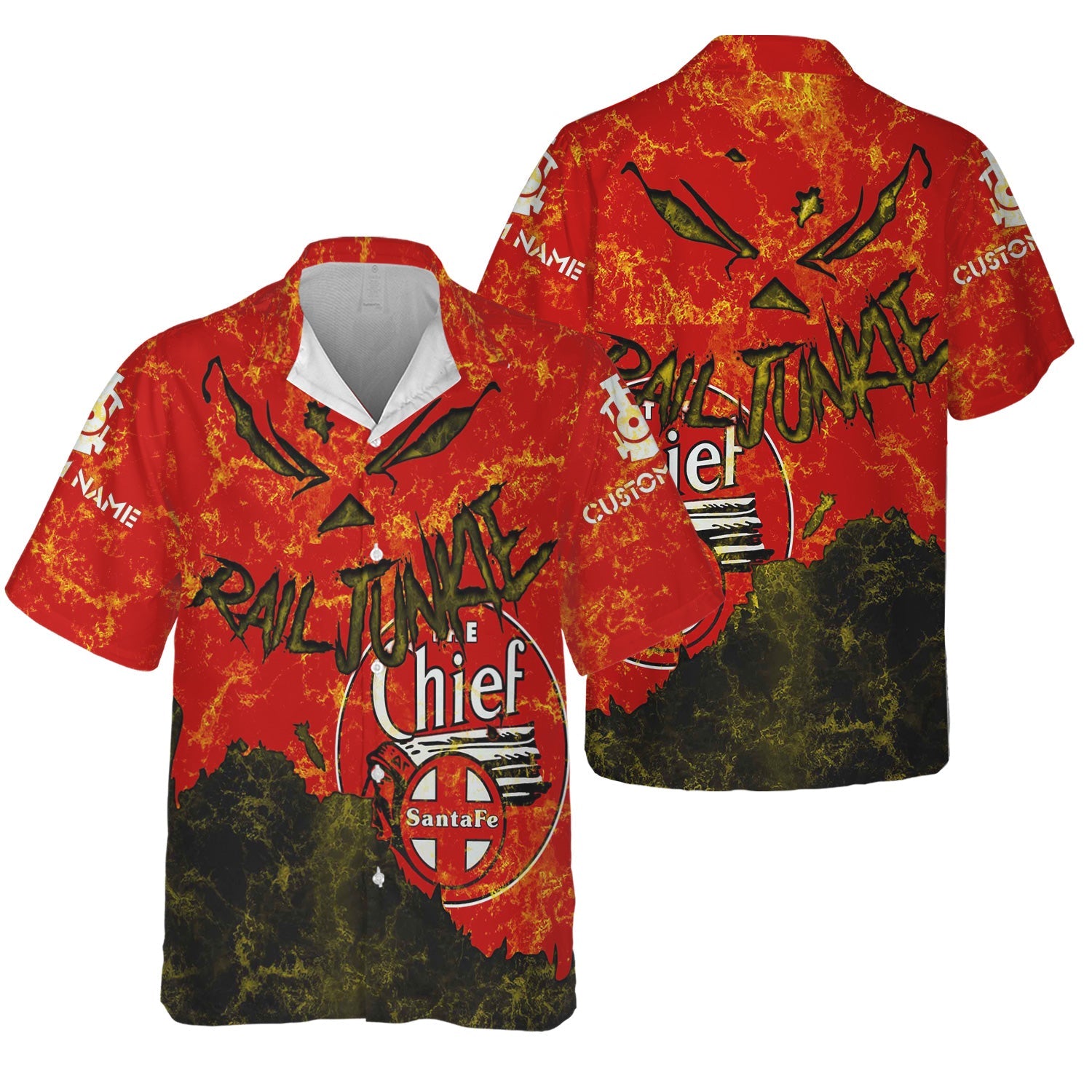 Railspirit Personalized The Chief Santa Fe Railroad Hawaiian Shirt Torn Graphic Style Train Shirt For Rail Junkie