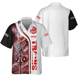 Railspirit Custom Name Katy Railroad Hawaiian Shirt Railroad Crossing Sign Printed Train Shirt
