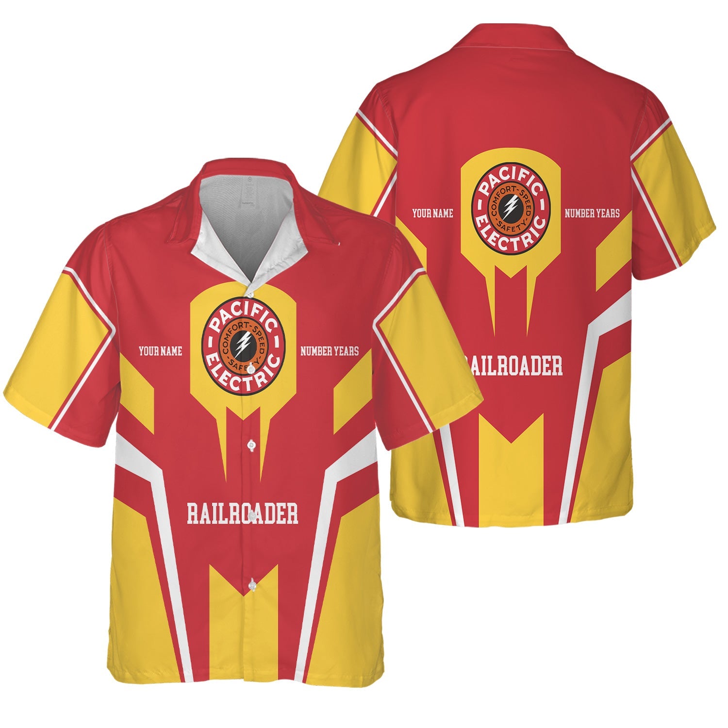 Railspirit Personalized Pacific Electric Railroad Hawaiian Shirt Custom Year Railroader Shirt Gift Idea For Train Lover