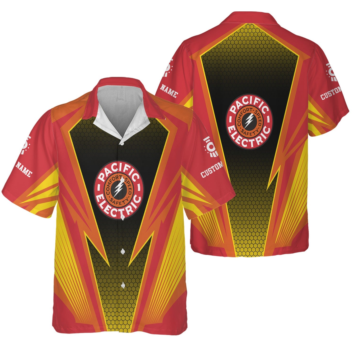 Railspirit Personalized Pacific Electric Railroad Hawaiian Shirt Lightning Graphic Style Shirt Gift Idea For Train Lover