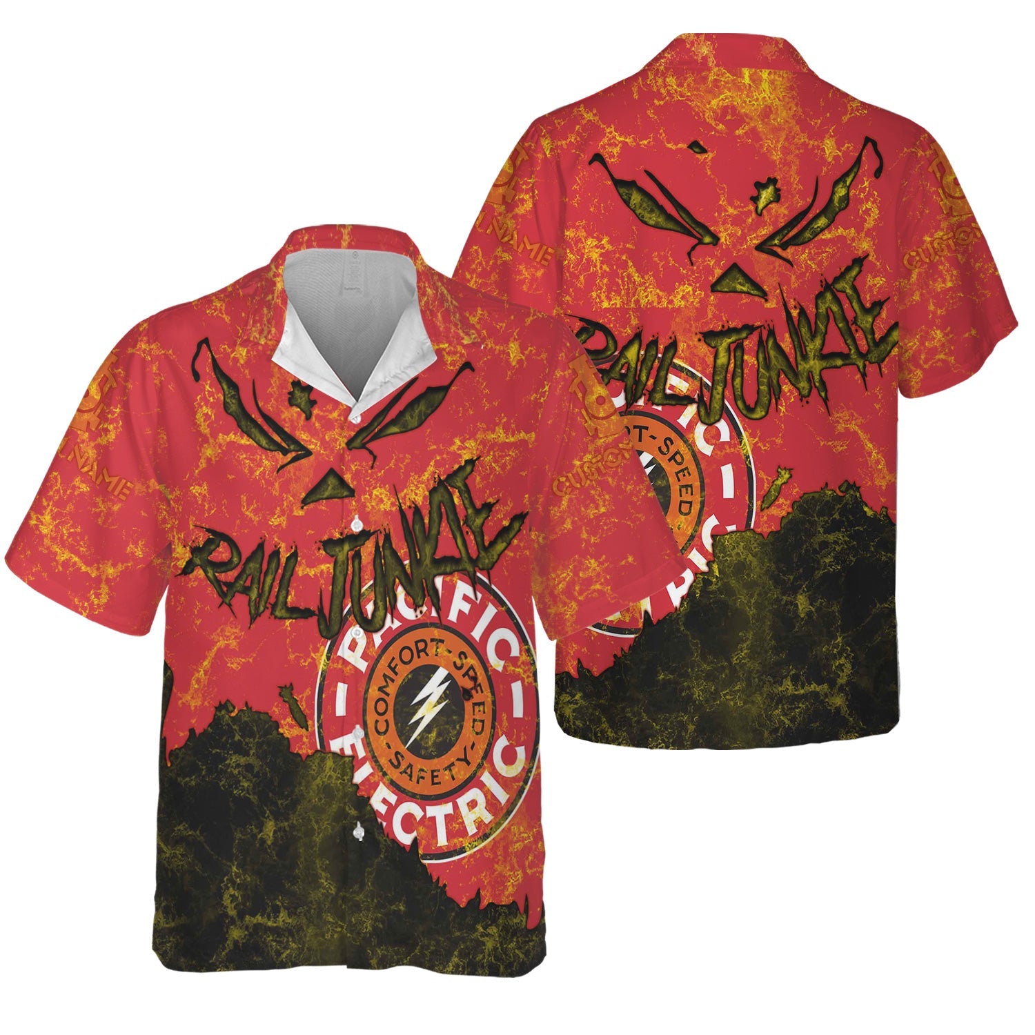 Railspirit Personalized Pacific Electric Railroad Hawaiian Shirt Torn Graphic Style Train Shirt For Rail Junkie