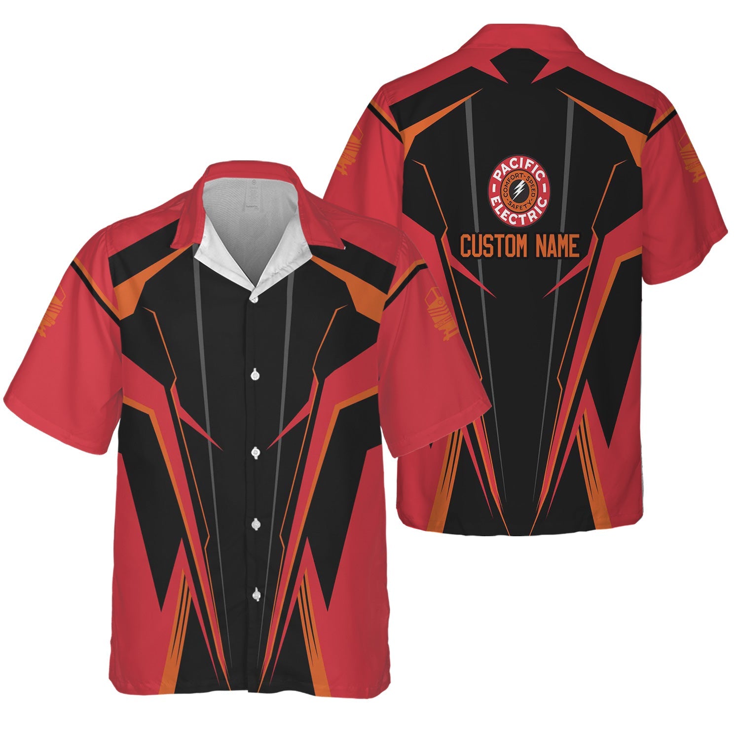 Railspirit Personalized Pacific Electric Railroad Hawaiian Shirt Lightning-Edge Design Train Shirt For Railroad Lovers