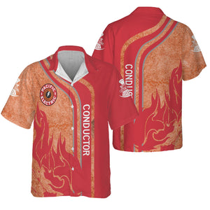 Railspirit Personalized Pacific Electric Railroad Hawaiian Shirt Flame Design with Custom Job Position Train Shirt