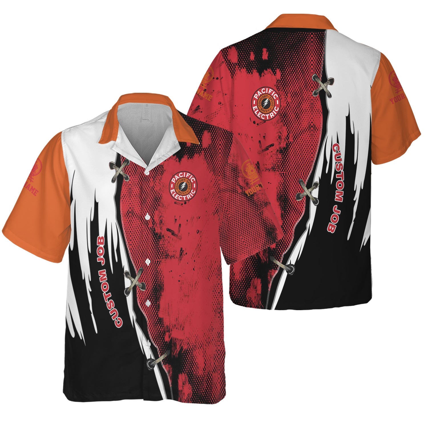 Railspirit Personalized Pacific Electric Railroad Hawaiian Shirt Retro Stitches Design with Custom Position Train Shirt