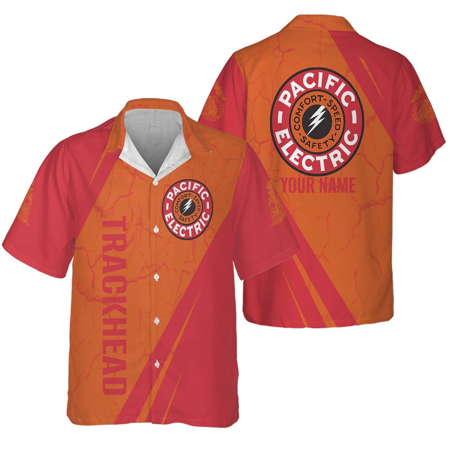 Railspirit Personalized Pacific Electric Railroad Hawaiian Shirt Crackle Texture Style Shirt For Trackhead