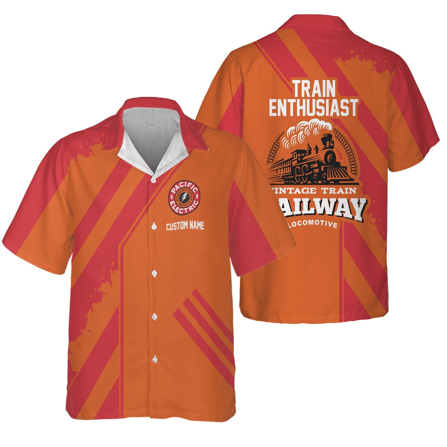 Railspirit Personalized Pacific Electric Railroad Hawaiian Shirt Locomotive Design Train Shirt for Train Enthusiast